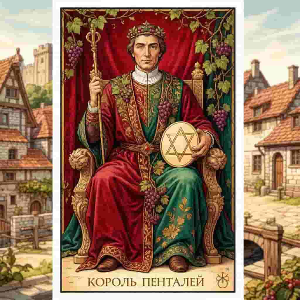 король пентаклей сидит на золотом троне на фото