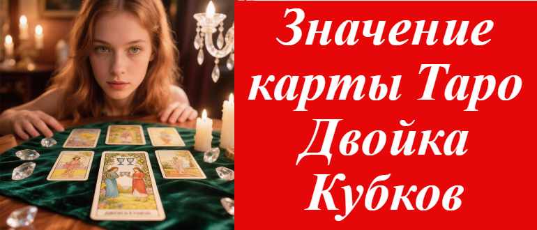 карта Двойка Кубков лежит в раскладе карт Таро на фото